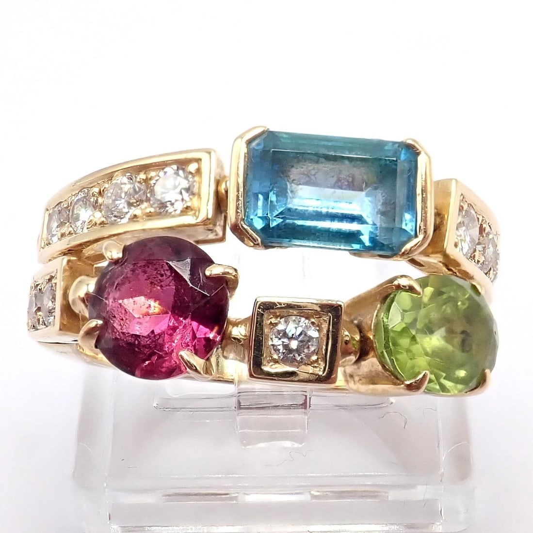 Bulgari Bulgari Allegra 18k Gold Diamond Peridot Tourmaline Band Ring - 7