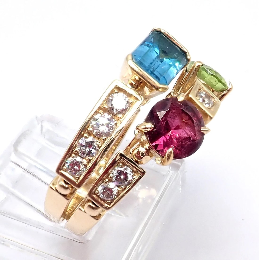 Bulgari Bulgari Allegra 18k Gold Diamond Peridot Tourmaline Band Ring - 8