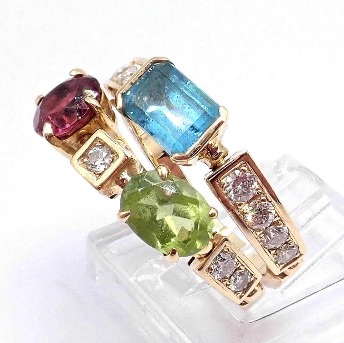 Bulgari Bulgari Allegra 18k Gold Diamond Peridot Tourmaline Band Ring - 9