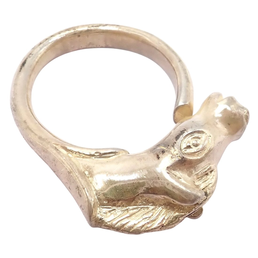 Authentic! Hermes Silver Horse Cheval Band Ring - 4