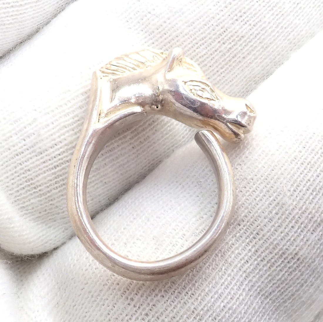 Authentic! Hermes Silver Horse Cheval Band Ring - 8