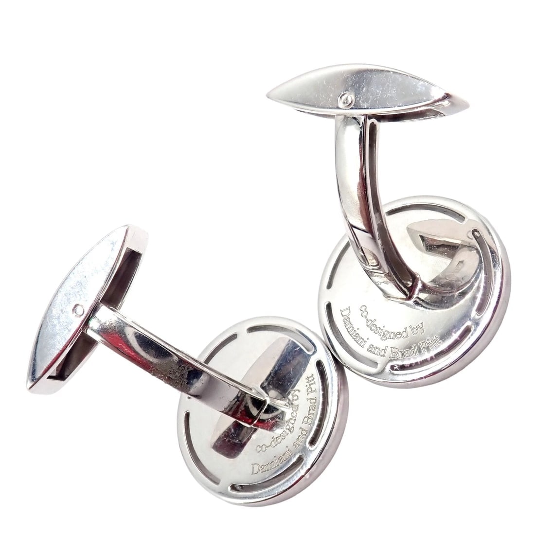 Authentic! Damiani Brad Pitt 18k White Gold Diamond Black Onyx Cufflinks - 2