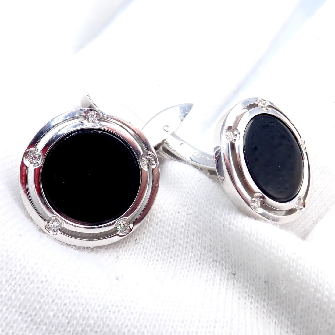 Authentic! Damiani Brad Pitt 18k White Gold Diamond Black Onyx Cufflinks - 7