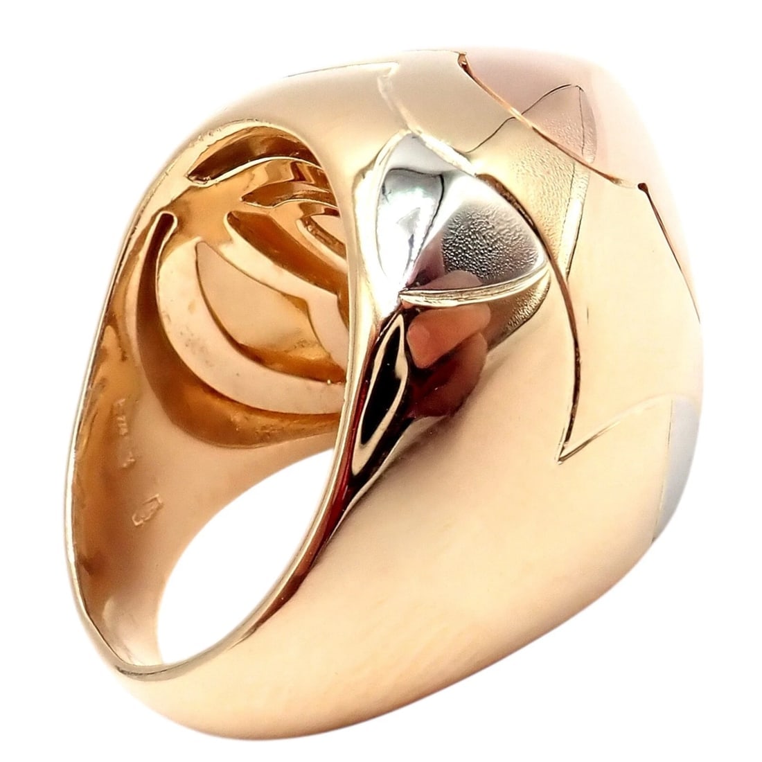 Authentic! Bvlgari Bulgari 18k Yellow White Rose Gold Tricolor Pyramid Ring sz 6 - 10