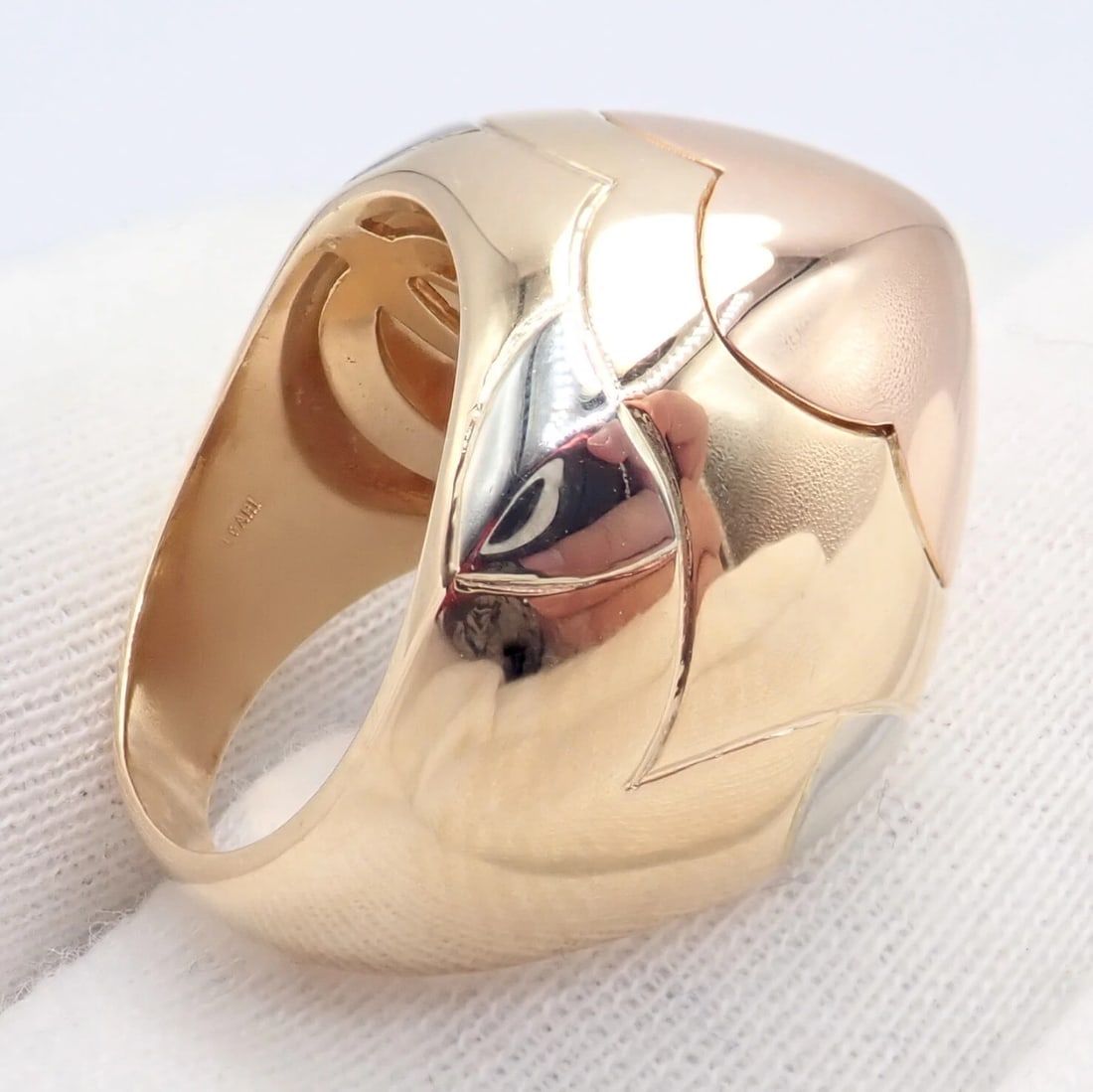 Authentic! Bvlgari Bulgari 18k Yellow White Rose Gold Tricolor Pyramid Ring sz 6 - 7
