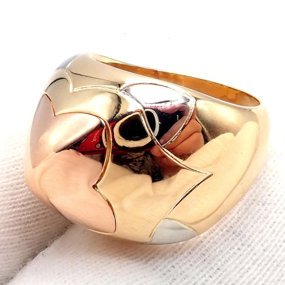 Authentic! Bvlgari Bulgari 18k Yellow White Rose Gold Tricolor Pyramid Ring sz 6 - 8