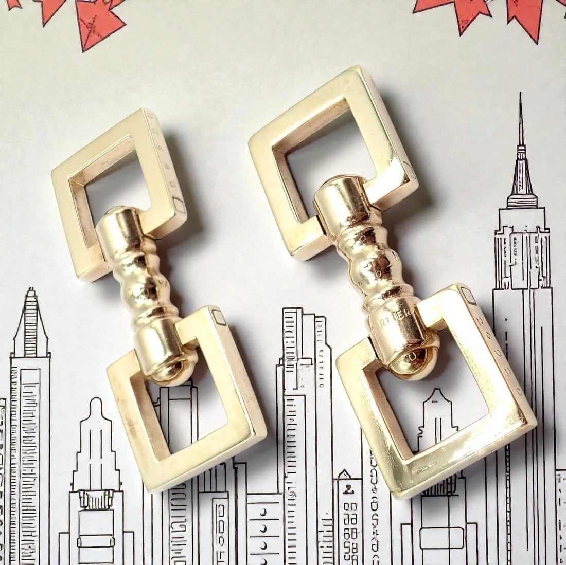 Rare! Vintage Cartier 14k Yellow Gold Square Spring Clasp Cufflinks 1960's - 2