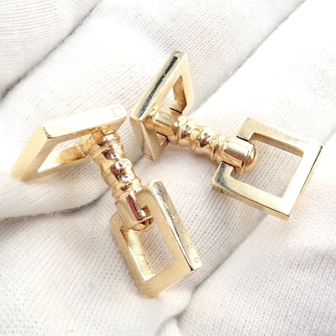 Rare! Vintage Cartier 14k Yellow Gold Square Spring Clasp Cufflinks 1960's - 3