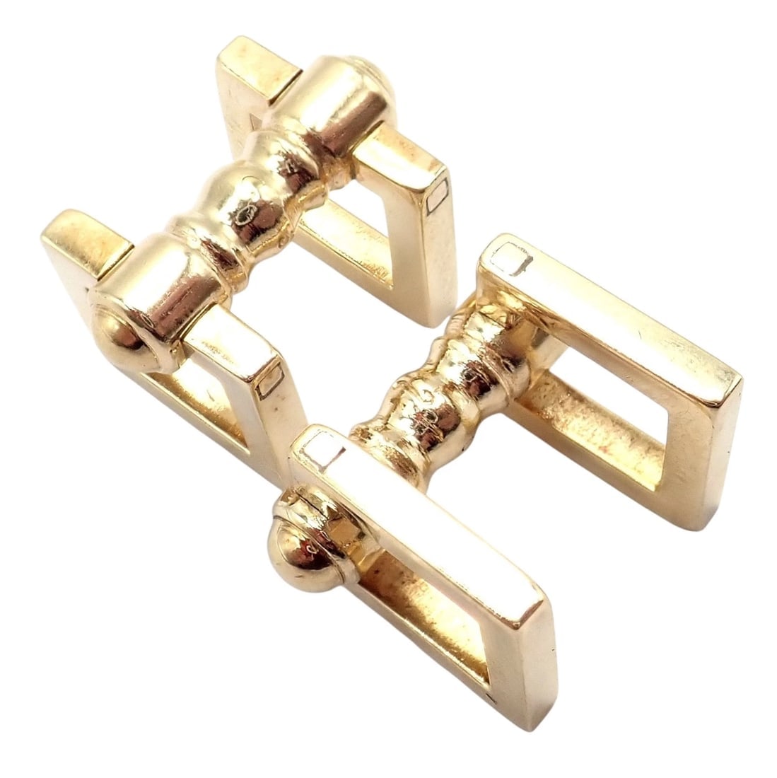 Rare! Vintage Cartier 14k Yellow Gold Square Spring Clasp Cufflinks 1960's - 4
