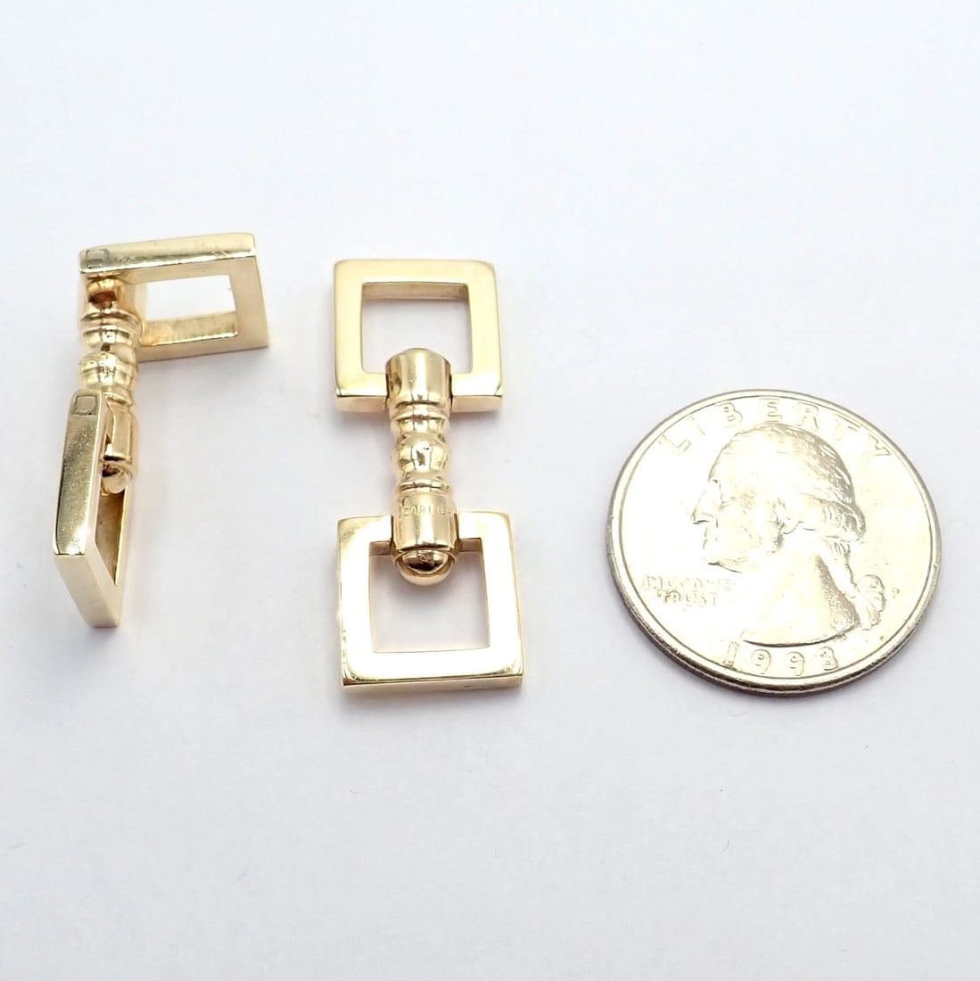 Rare! Vintage Cartier 14k Yellow Gold Square Spring Clasp Cufflinks 1960's - 6