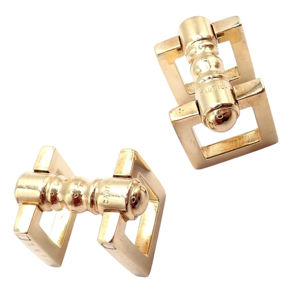 Rare! Vintage Cartier 14k Yellow Gold Square Spring Clasp Cufflinks 1960's - 8
