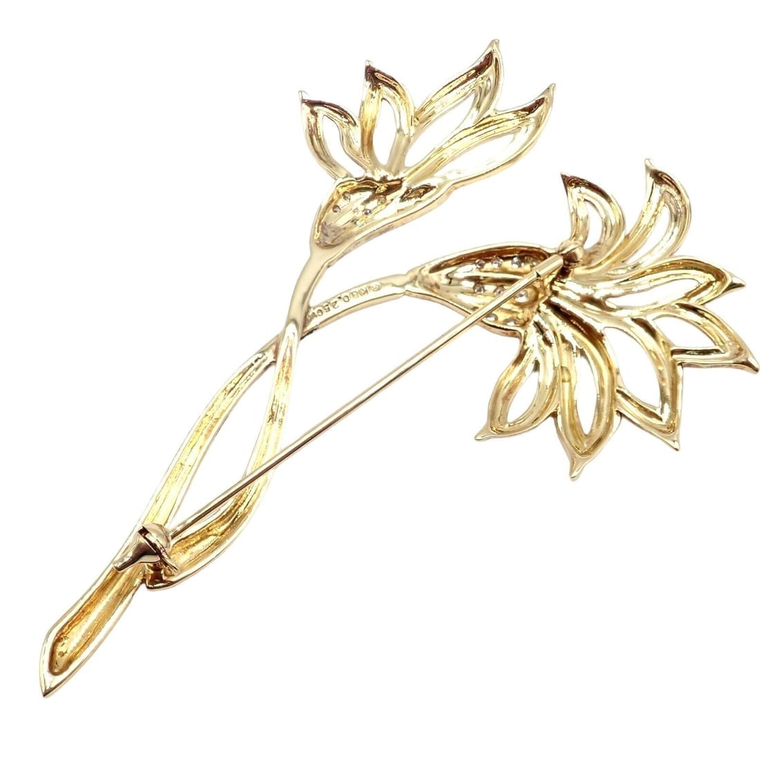 Rare! Vintage Mikimoto 18k Yellow Gold Diamond Large Double Flower Brooch - 6