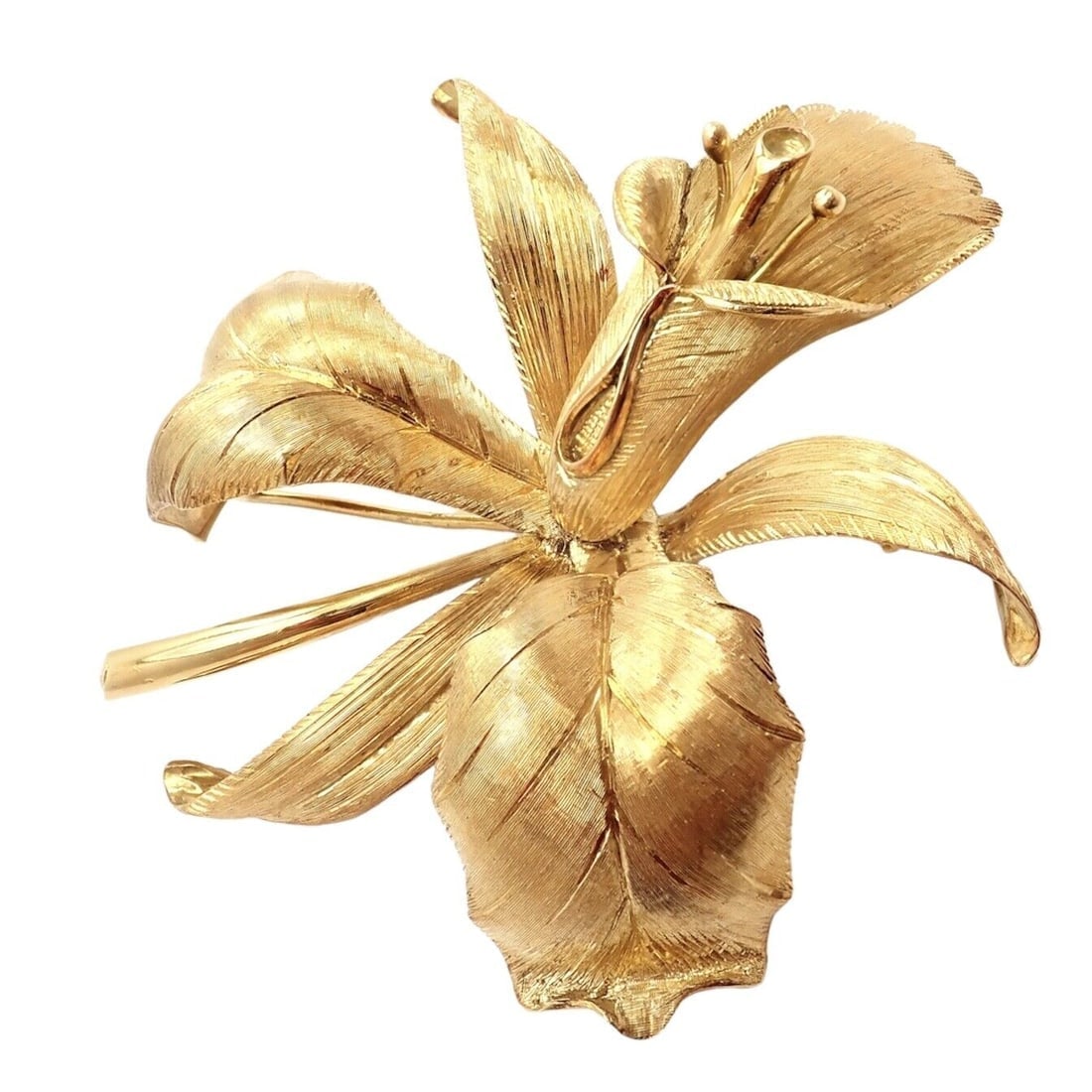 Vintage Tiffany & Co 18k Yellow Gold Large Orchid Calla Lily Pin Brooch 1950s - 10