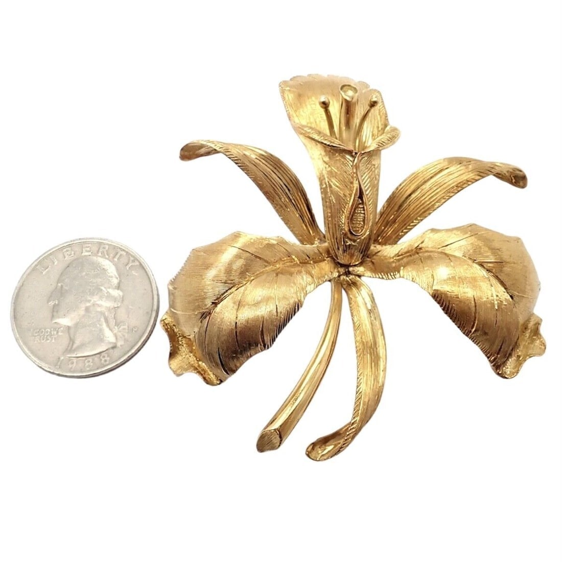 Vintage Tiffany & Co 18k Yellow Gold Large Orchid Calla Lily Pin Brooch 1950s - 2