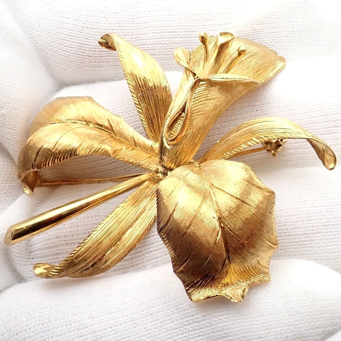 Vintage Tiffany & Co 18k Yellow Gold Large Orchid Calla Lily Pin Brooch 1950s - 6