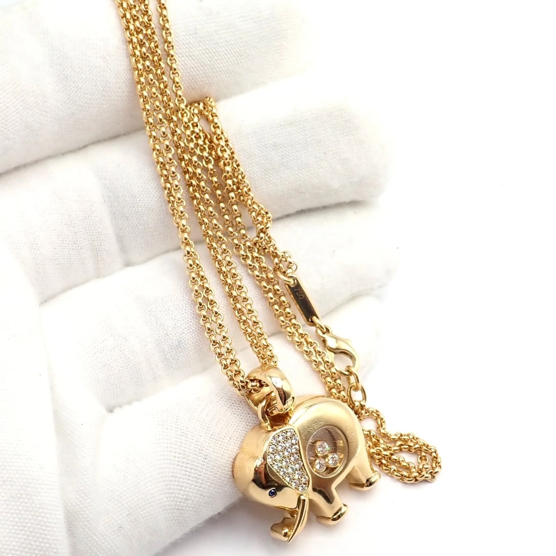 Authentic! Chopard 18k Yellow Gold Large Happy Elephant Pendant Necklace - 10