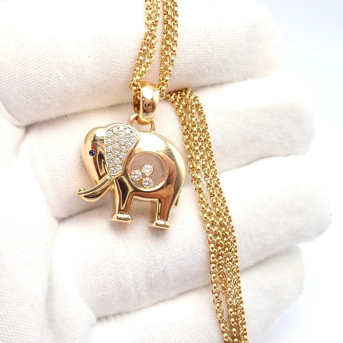Authentic! Chopard 18k Yellow Gold Large Happy Elephant Pendant Necklace - 11