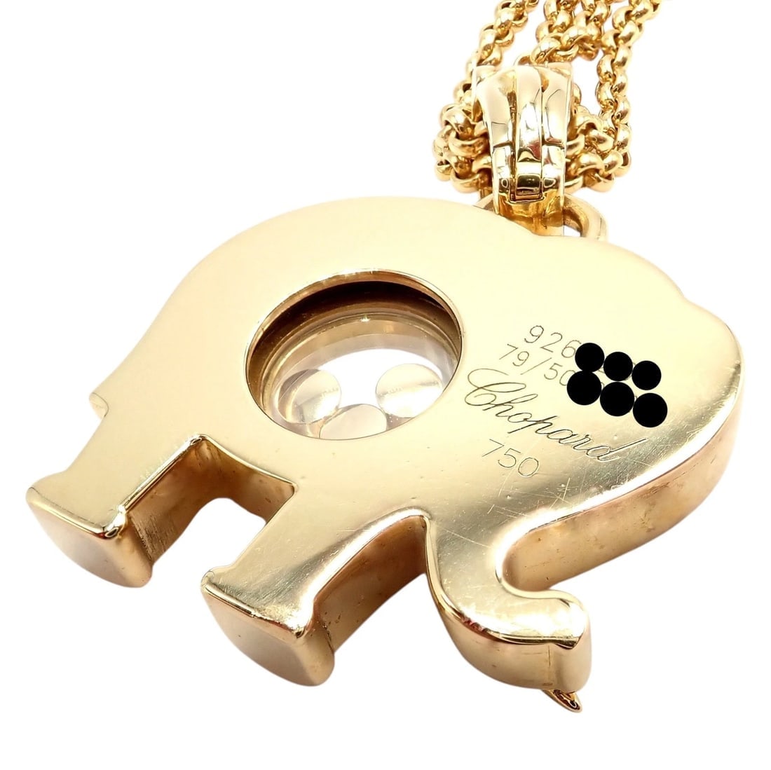 Authentic! Chopard 18k Yellow Gold Large Happy Elephant Pendant Necklace - 2