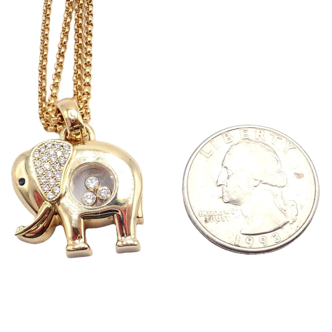 Authentic! Chopard 18k Yellow Gold Large Happy Elephant Pendant Necklace - 3