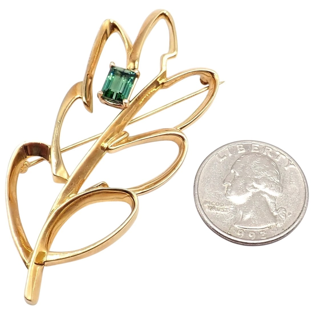 Vintage Tiffany & Co Paloma Picasso 18k Yellow Gold Green Tourmaline Leaf Brooch - 3