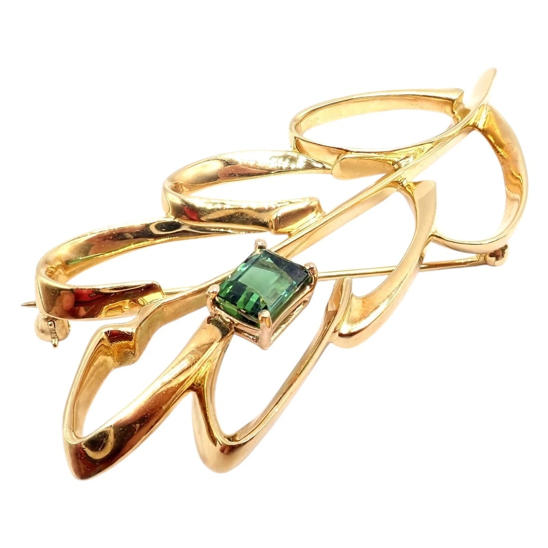 Vintage Tiffany & Co Paloma Picasso 18k Yellow Gold Green Tourmaline Leaf Brooch - 5