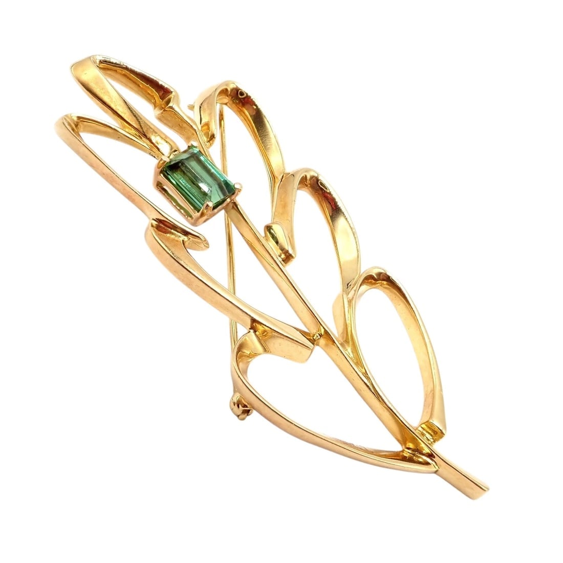 Vintage Tiffany & Co Paloma Picasso 18k Yellow Gold Green Tourmaline Leaf Brooch - 8