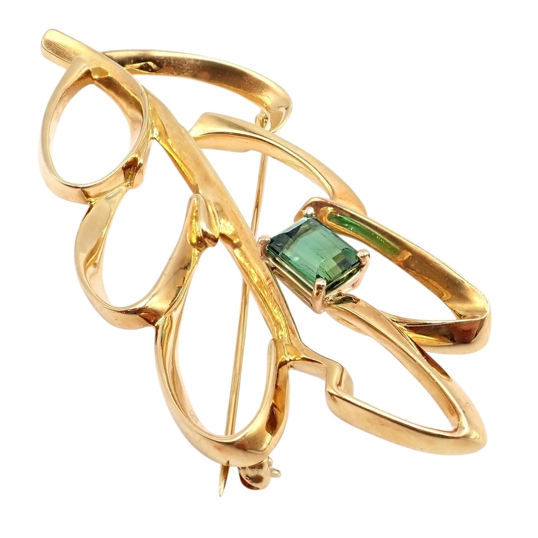 Vintage Tiffany & Co Paloma Picasso 18k Yellow Gold Green Tourmaline Leaf Brooch - 9