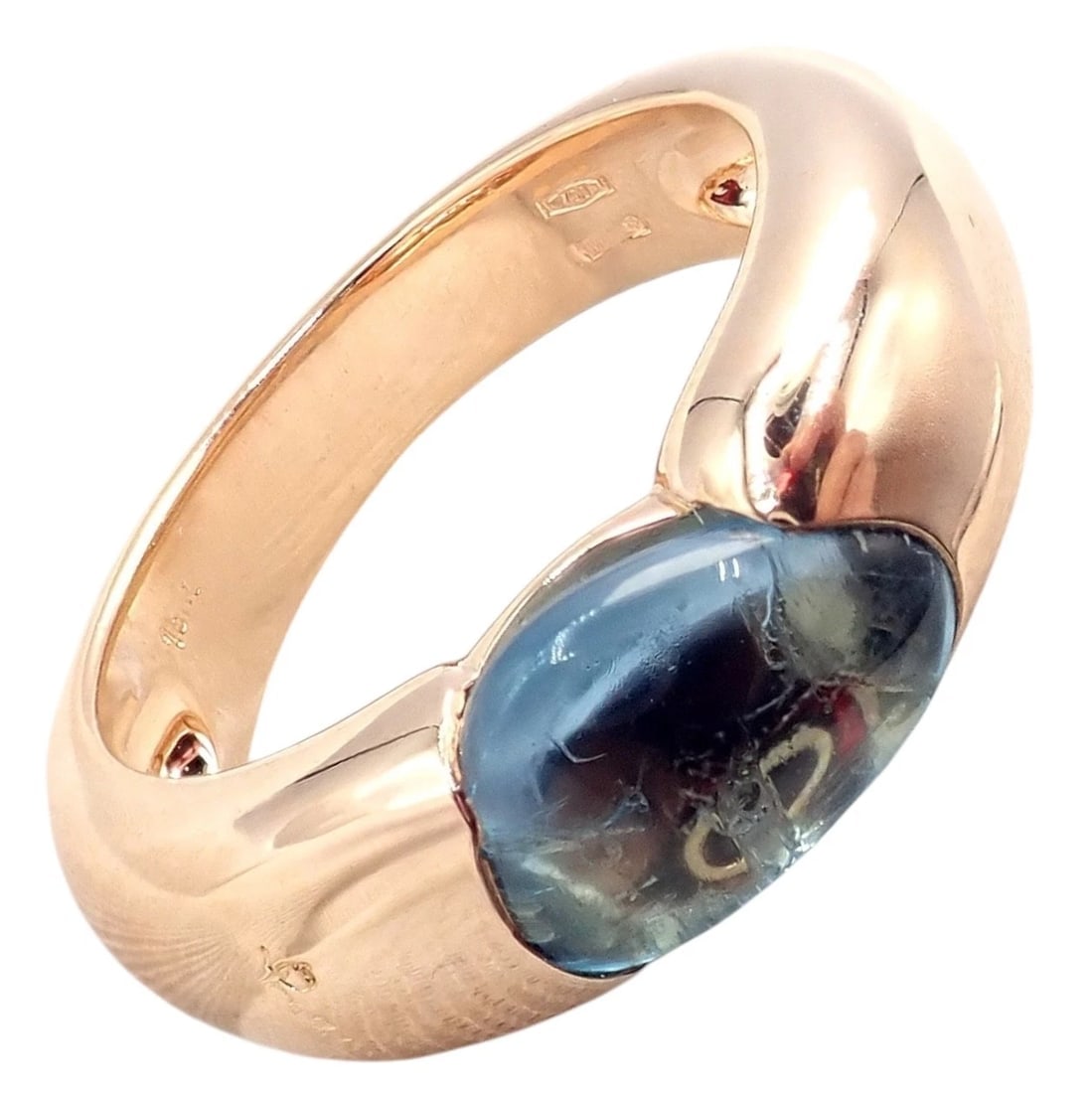 Rare! Authentic Pomellato 18k Rose Gold Sassi Large Blue Topaz Ring Sz 6.5 - 10