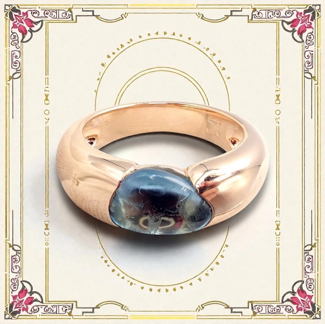 Rare! Authentic Pomellato 18k Rose Gold Sassi Large Blue Topaz Ring Sz 6.5 - 2