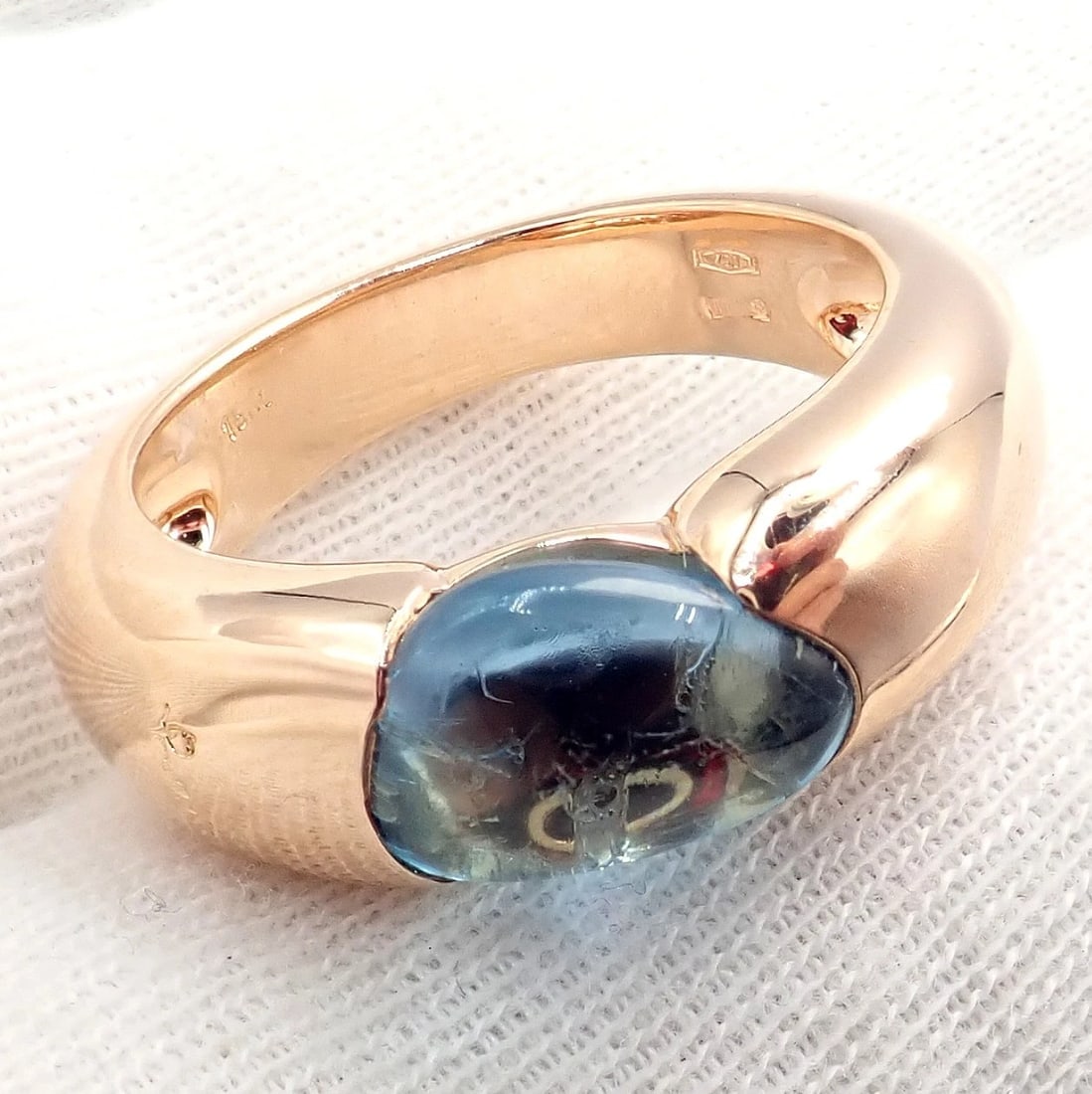 Rare! Authentic Pomellato 18k Rose Gold Sassi Large Blue Topaz Ring Sz 6.5 - 7