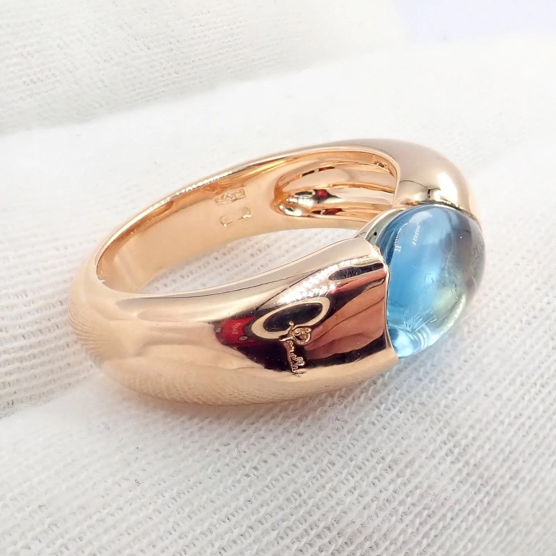 Rare! Authentic Pomellato 18k Rose Gold Sassi Large Blue Topaz Ring Sz 6.5 - 9