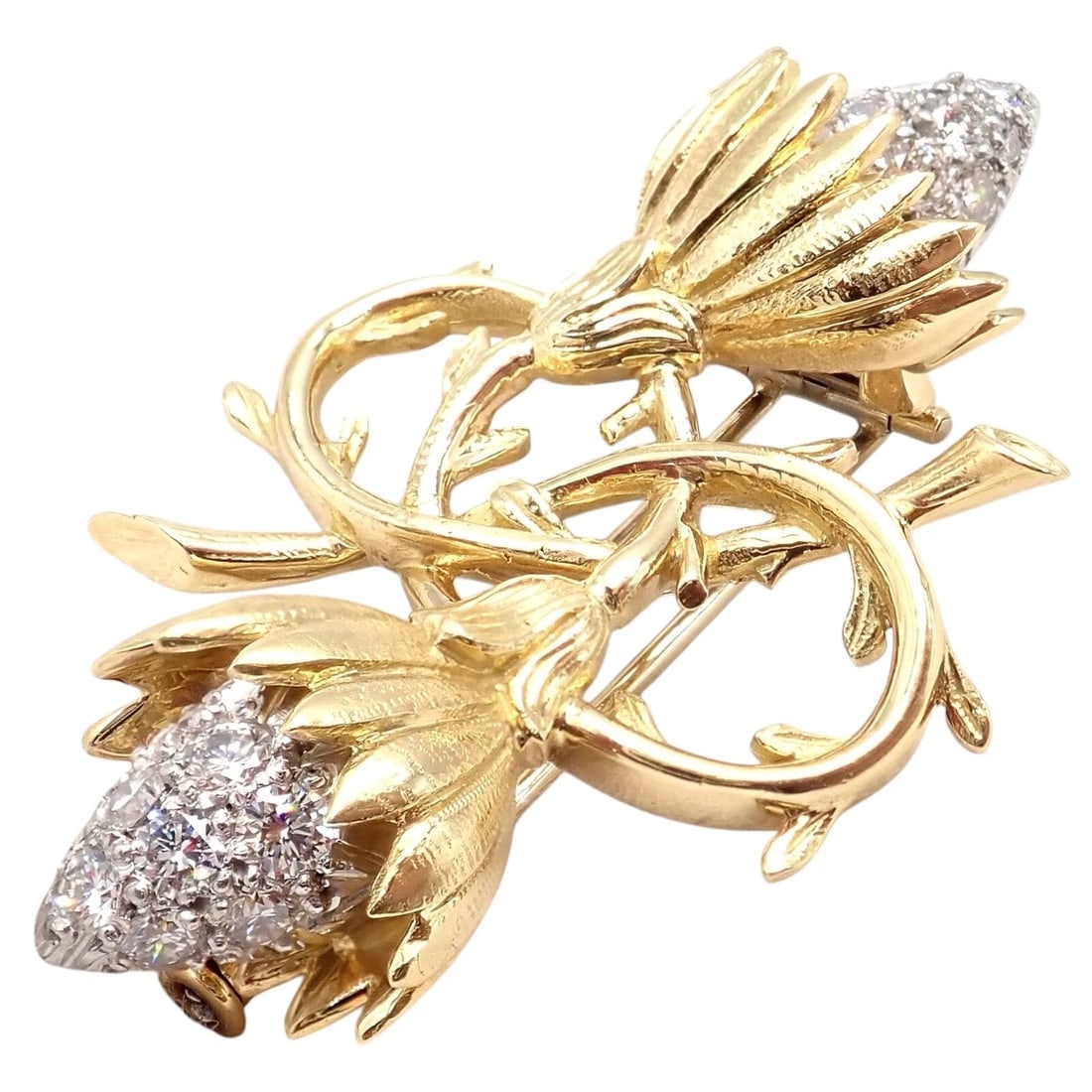 Authentic! Tiffany & Co Schlumberger 18k Yellow Gold Platinum Diamond Pin Brooch - 6