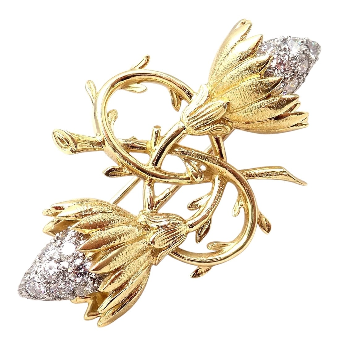 Authentic! Tiffany & Co Schlumberger 18k Yellow Gold Platinum Diamond Pin Brooch - 7