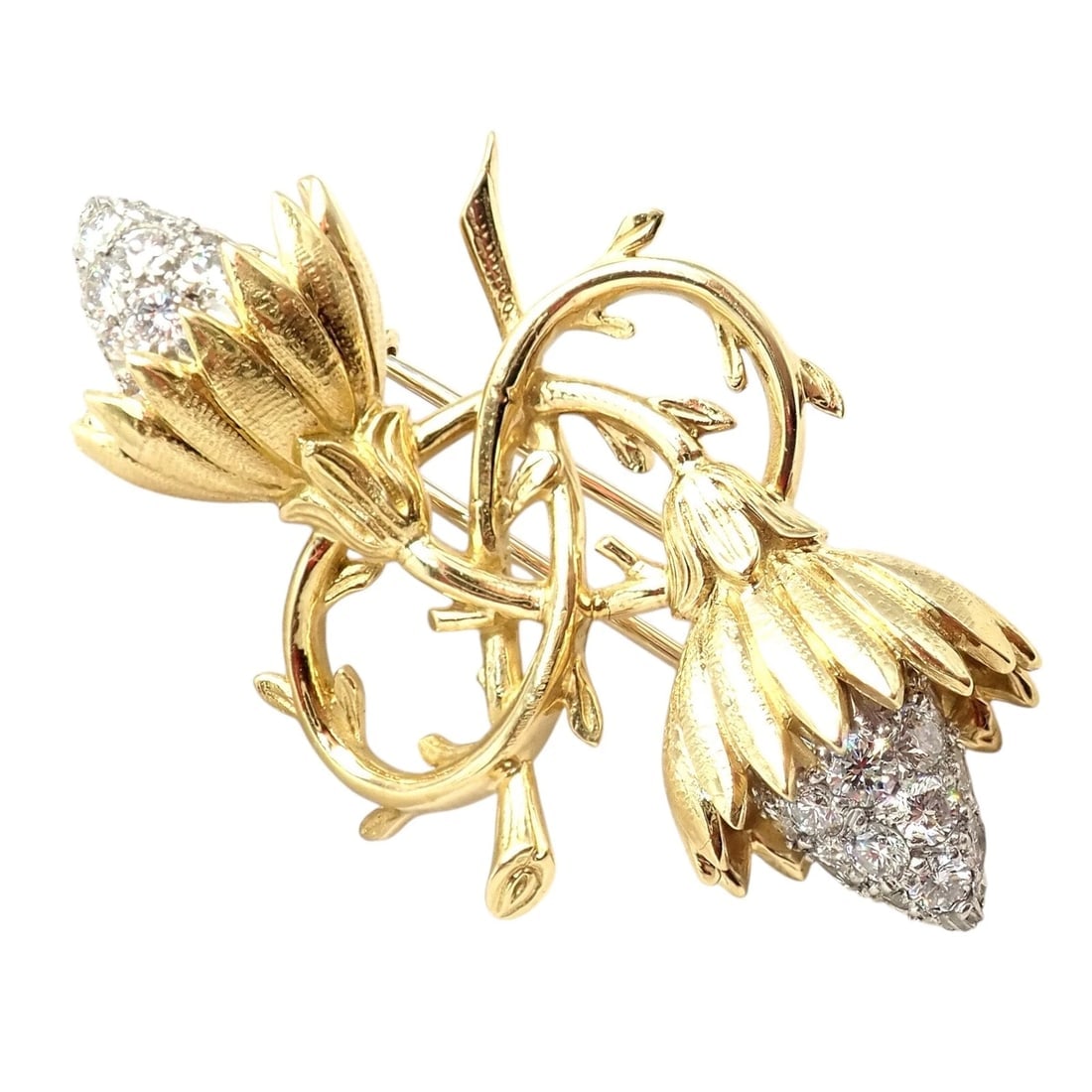 Authentic! Tiffany & Co Schlumberger 18k Yellow Gold Platinum Diamond Pin Brooch - 8