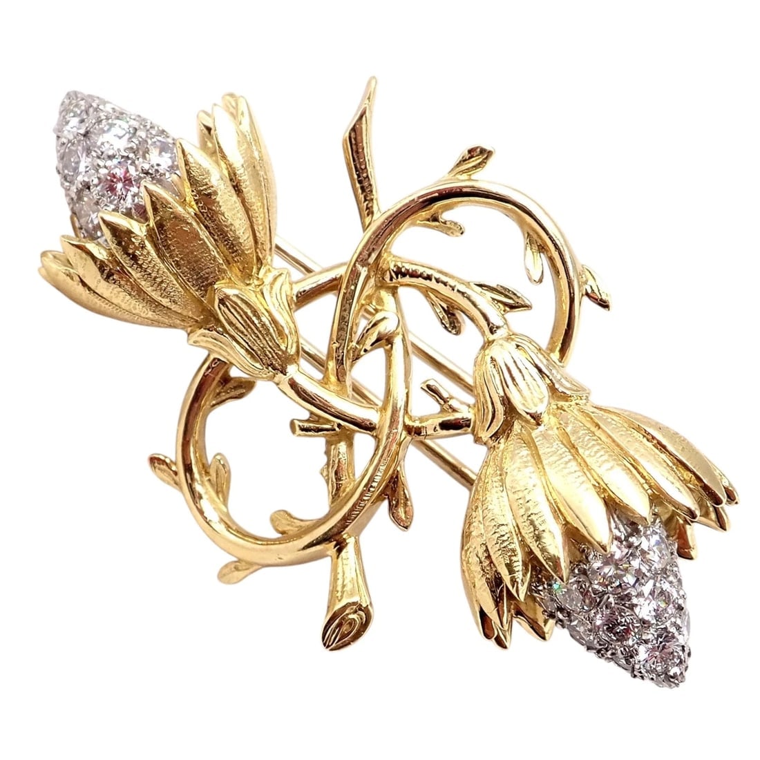 Authentic! Tiffany & Co Schlumberger 18k Yellow Gold Platinum Diamond Pin Brooch - 9