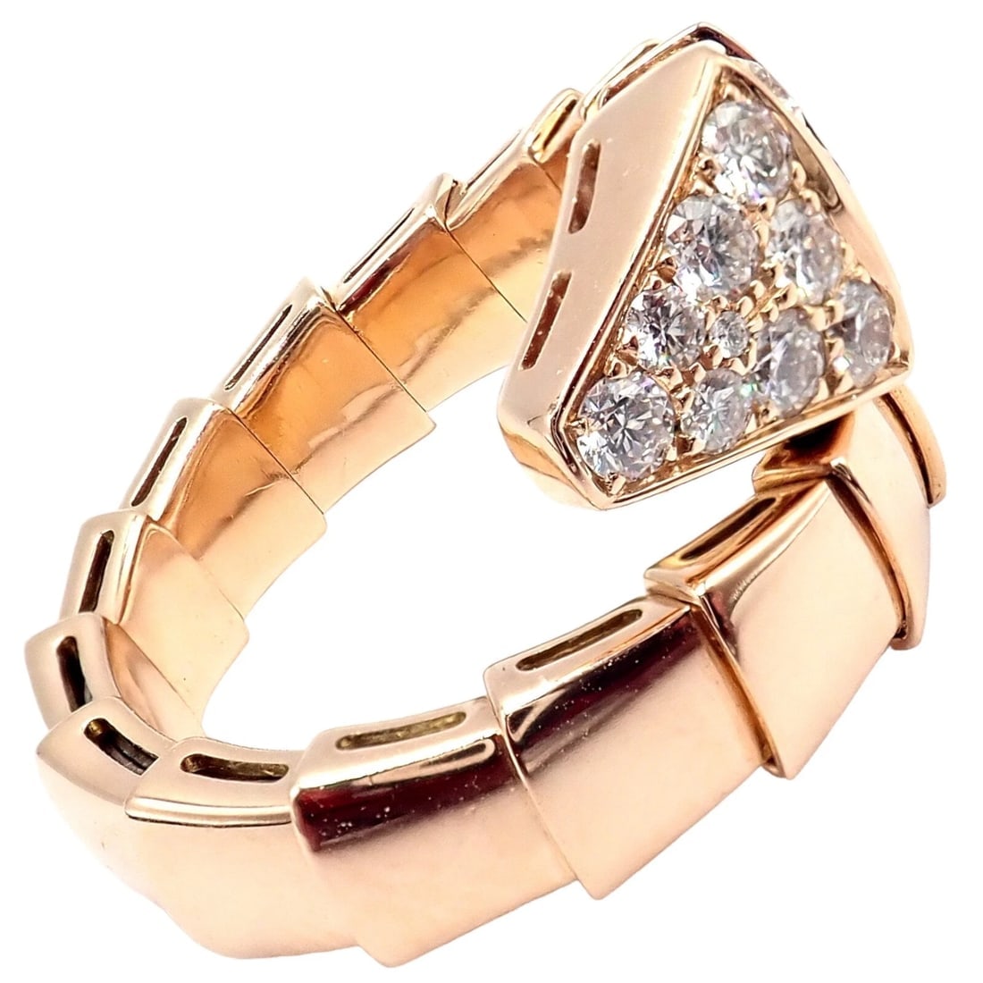 Authentic! Bulgari Bvlgari Serpenti Viper 18k Rose Gold Diamond Large Ring - 11