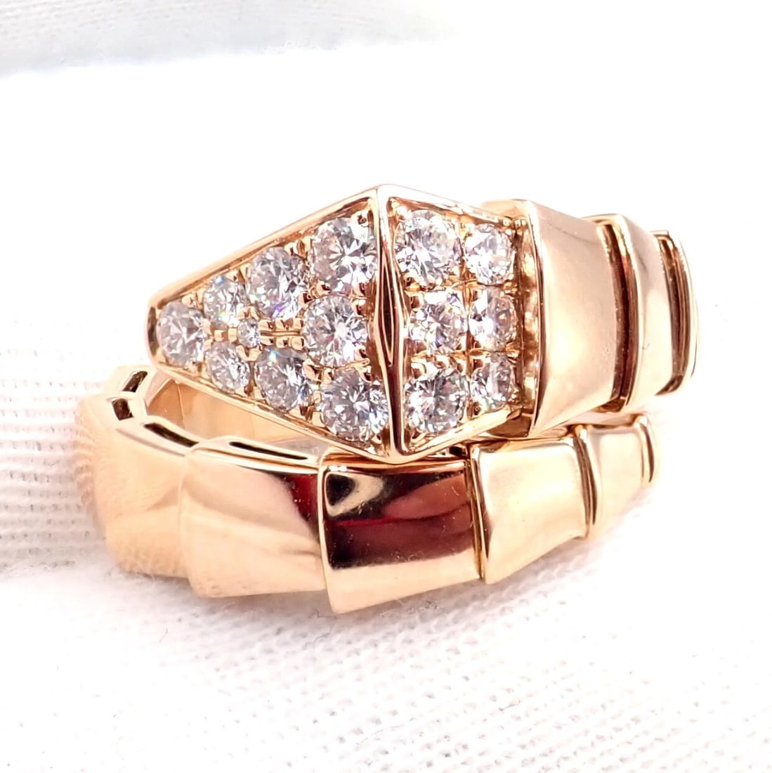 Authentic! Bulgari Bvlgari Serpenti Viper 18k Rose Gold Diamond Large Ring - 3