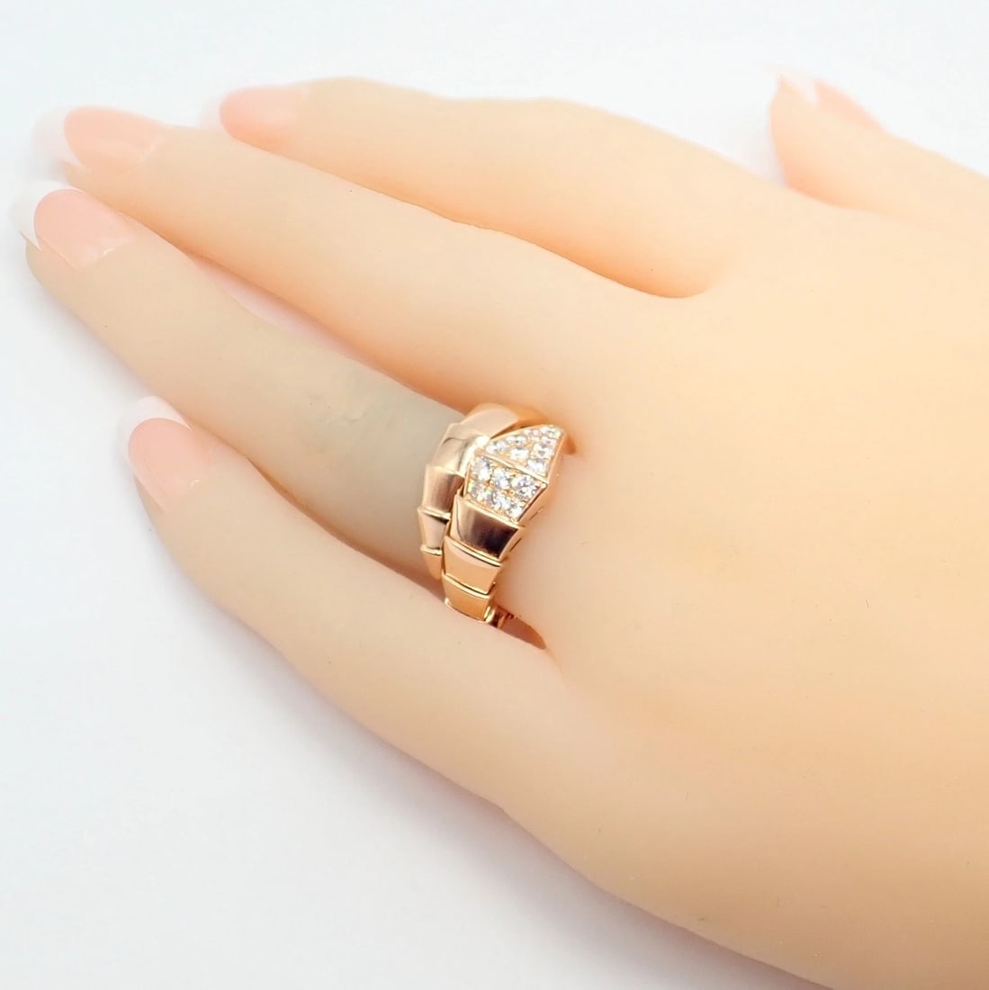 Authentic! Bulgari Bvlgari Serpenti Viper 18k Rose Gold Diamond Large Ring - 5