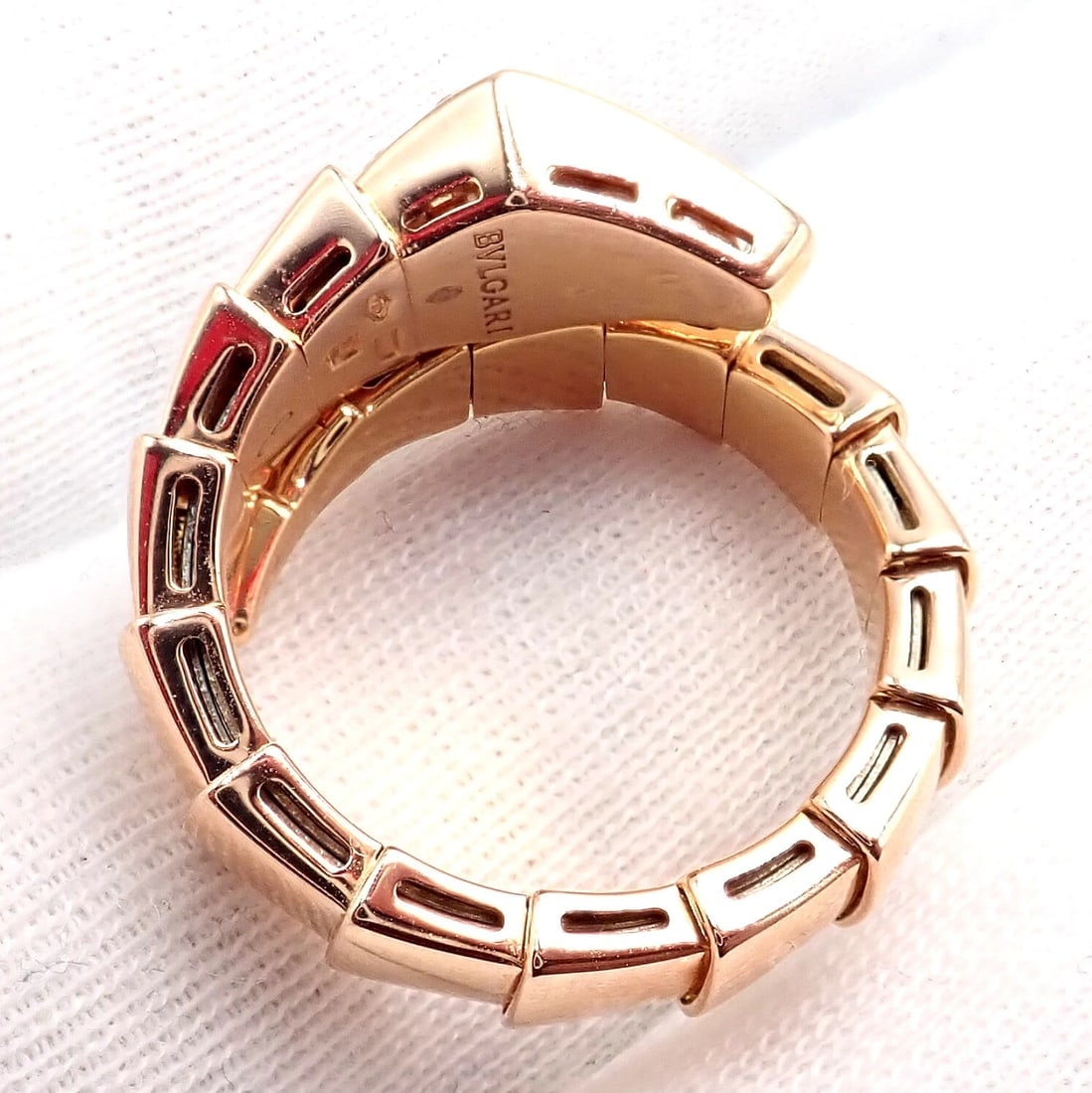 Authentic! Bulgari Bvlgari Serpenti Viper 18k Rose Gold Diamond Large Ring - 7