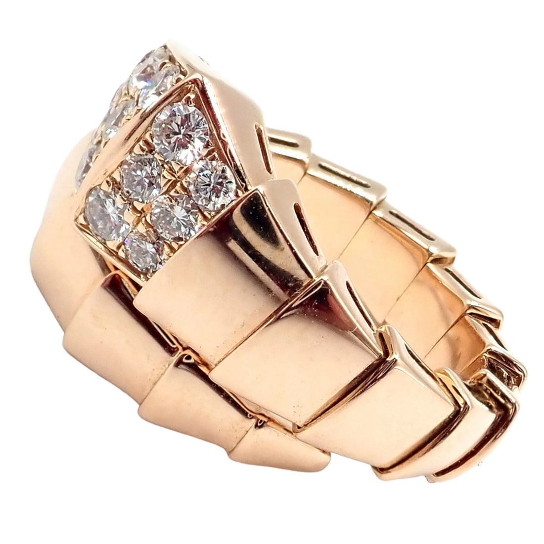 Authentic! Bulgari Bvlgari Serpenti Viper 18k Rose Gold Diamond Large Ring - 8