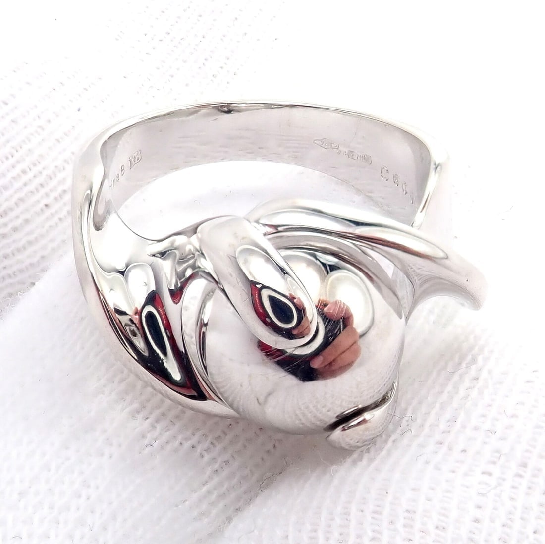 Authentic! Marina B 18k White Gold Rolling Ball Globe Ring Sz 7 - 3
