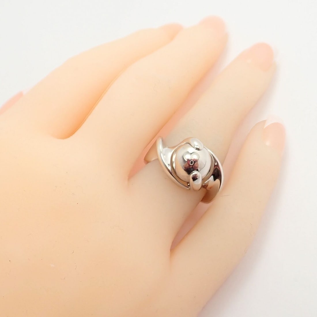 Authentic! Marina B 18k White Gold Rolling Ball Globe Ring Sz 7 - 4