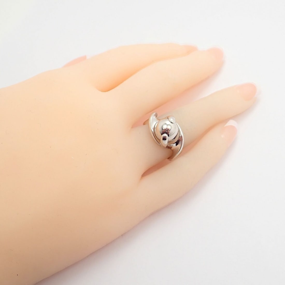 Authentic! Marina B 18k White Gold Rolling Ball Globe Ring Sz 7 - 5