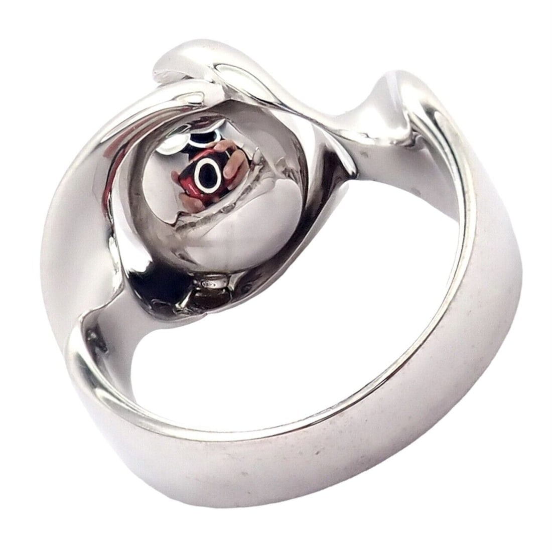 Authentic! Marina B 18k White Gold Rolling Ball Globe Ring Sz 7 - 7