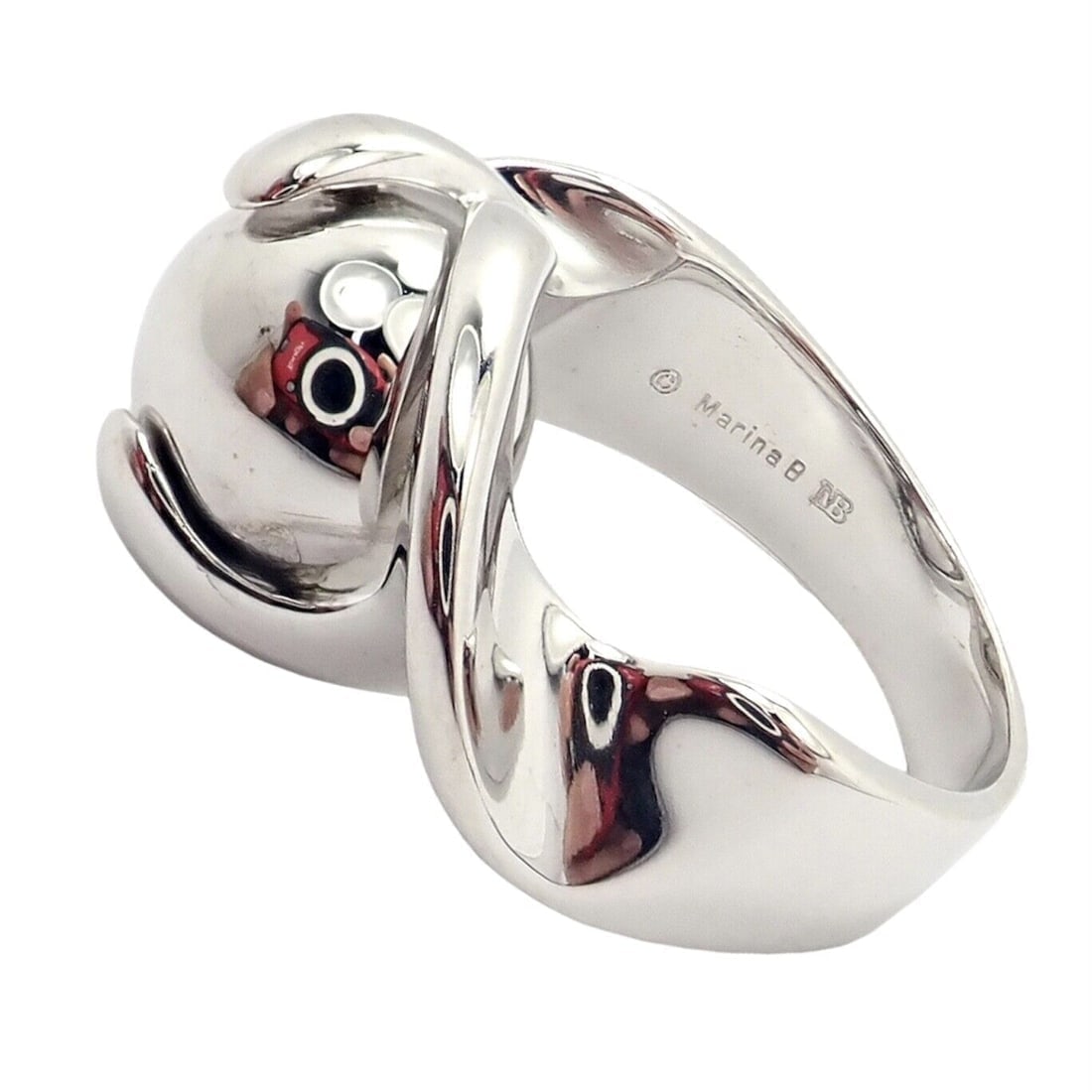 Authentic! Marina B 18k White Gold Rolling Ball Globe Ring Sz 7 - 8