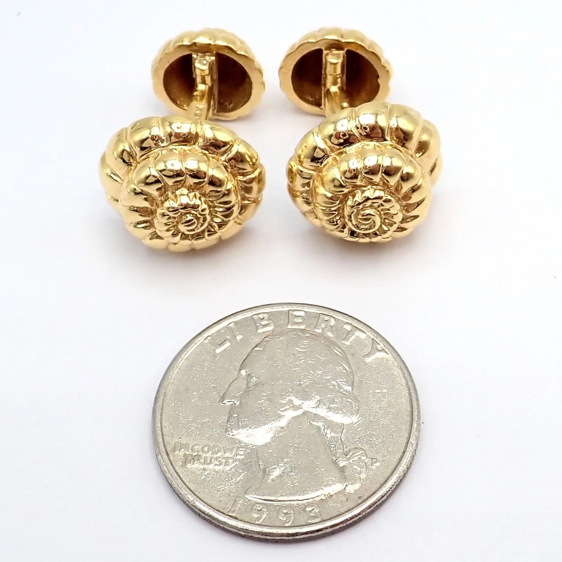 Rare! David Webb 18k Yellow Gold Nautilus Shell Classic Cufflinks - 5