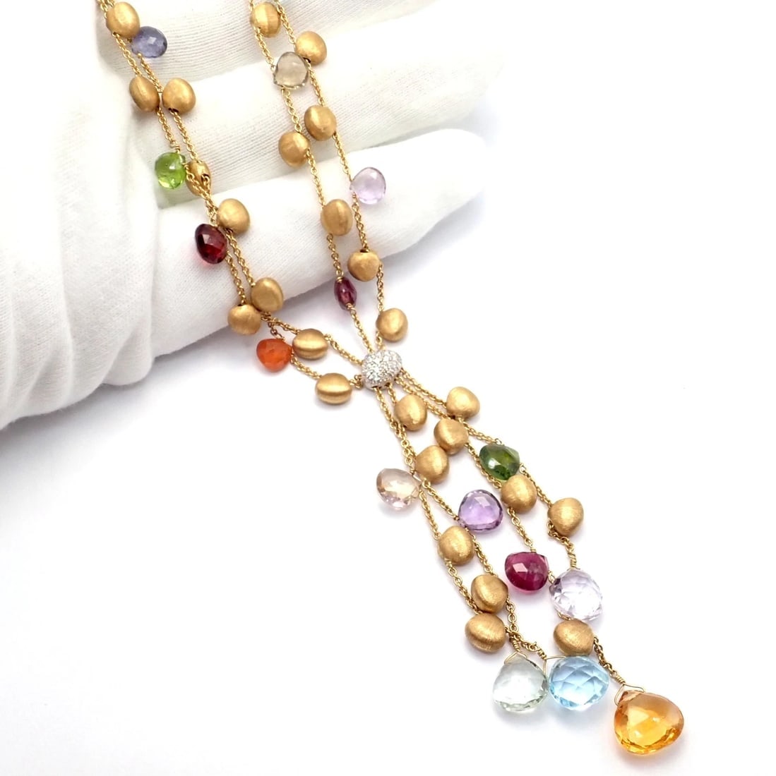 Authentic! Marco Bicego 18k Yellow Gold Paradise Gemstone Diamond Necklace - 3