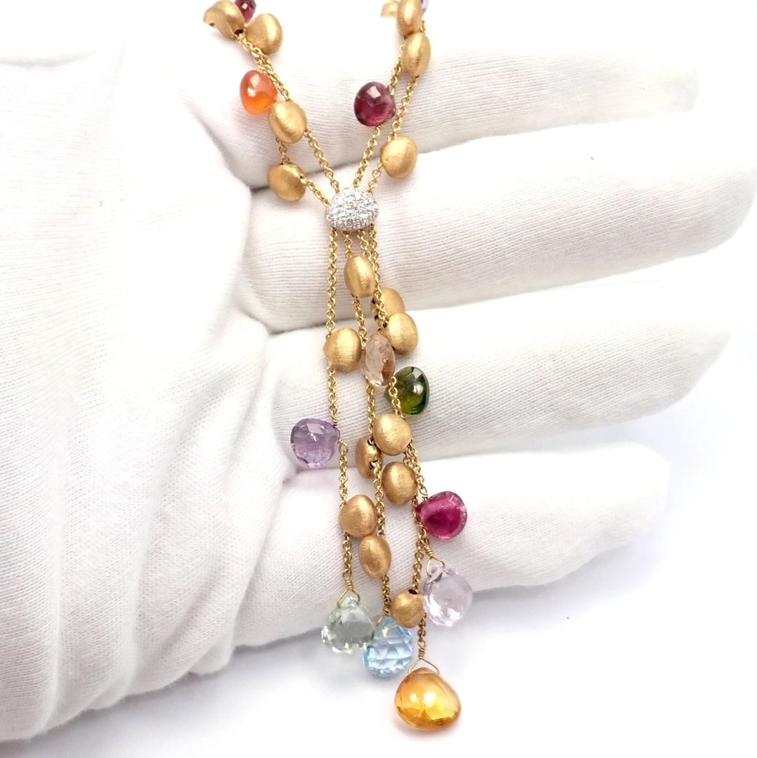 Authentic! Marco Bicego 18k Yellow Gold Paradise Gemstone Diamond Necklace - 9