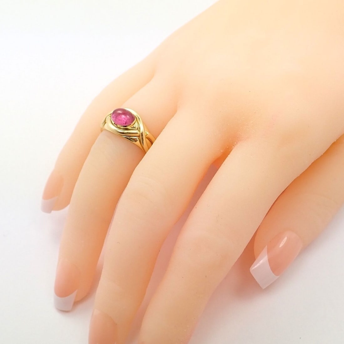Rare! Authentic Tiffany & Co 18k Yellow Gold Pink Tourmaline Cabochon Band Ring - 10
