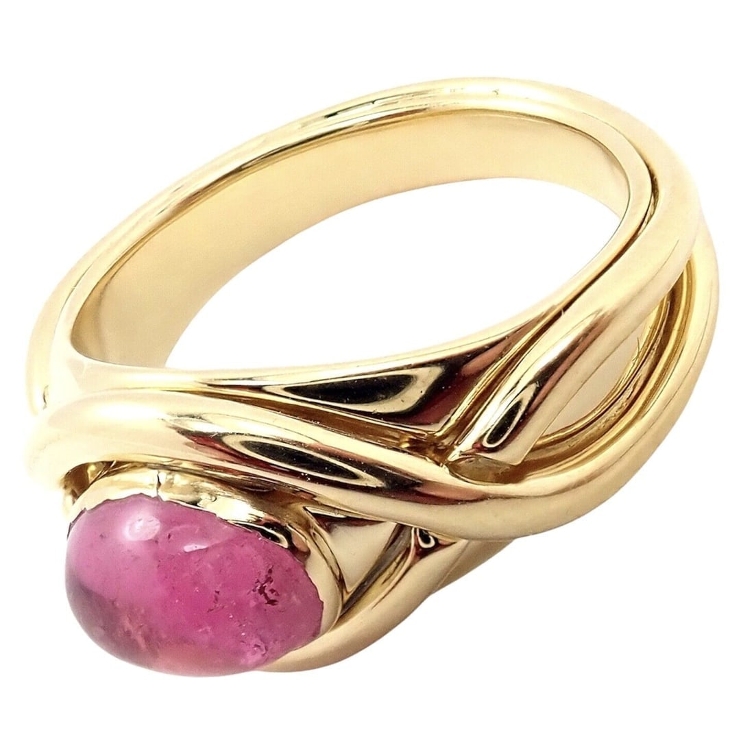 Rare! Authentic Tiffany & Co 18k Yellow Gold Pink Tourmaline Cabochon Band Ring - 11